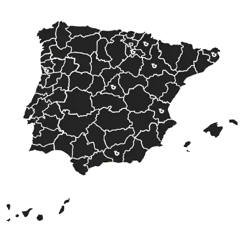 Mapa de la penísula con las provincias con centros JG fitness